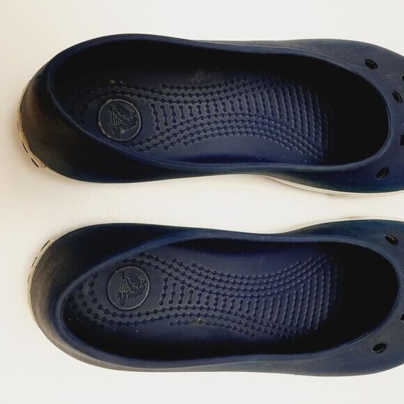 CROCS Ballet Flats Light Perforated Slip-On Shoe Navy Blue White Trim Sz 7 - Picture 9 of 13
